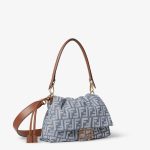 FENDI Mamma Baguette Medium Blue denim-effect FF jacquard bag - Image 5